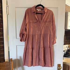 Nurture by Lamaze Pink Sundress 3/4 Cuffed Sleeves Notched Collar
